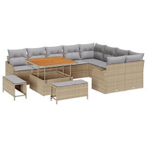 vidaXL Ensemble de canapé de jardin 12 pièces avec coussins beige en rotin poly