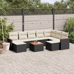 vidaXL Salon de jardin 10 Pièces avec coussins noir résine tressée