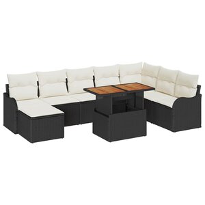 vidaXL Ensemble de canapé de jardin avec coussin 9 Pièces Noir et crème