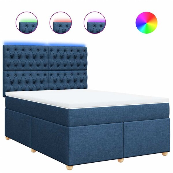 vidaXL Sommier à lattes de lit avec matelas Bleu 140x190 cm Tissu