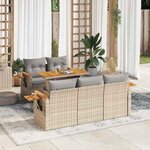 vidaXL Salon de jardin 6 Pièces avec coussins beige résine tressée acacia
