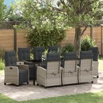 vidaXL Ensemble de salle à manger de jardin de 9 pièces gris clair en poly rotin