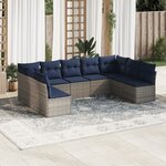 vidaXL Salon de jardin 9 Pièces avec coussins gris résine tressée