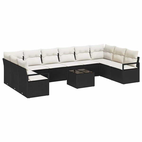 vidaXL Ensemble de canapé de jardin avec coussin 11 Pièces Marron  Crème