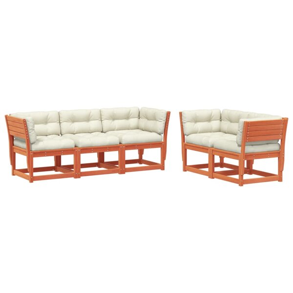 vidaXL Salon de jardin 5 Pièces avec coussins cire marron bois pin massif