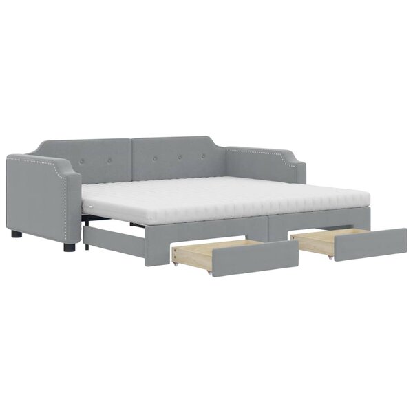 vidaXL Lit de jour avec gigogne et tiroirs gris clair 90x190 cm tissu