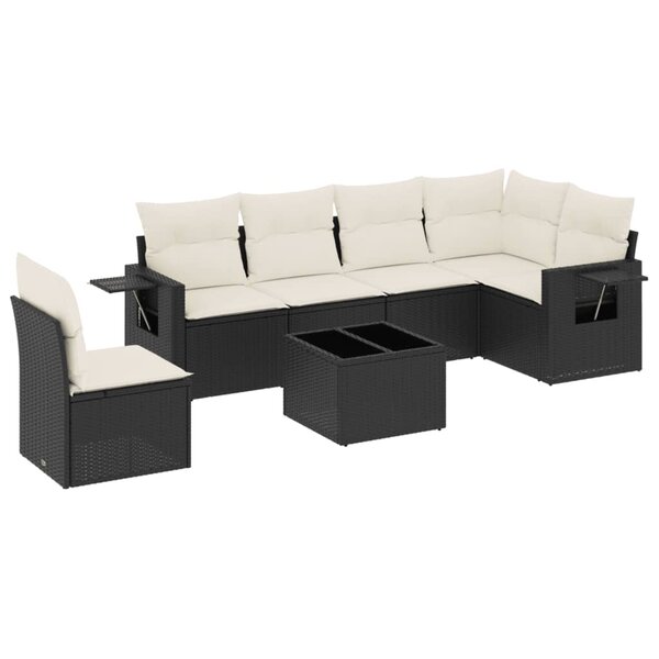 vidaXL Salon de jardin 7 Pièces avec coussins noir résine tressée