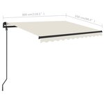 vidaXL Auvent manuel rétractable avec LED 3x2 5 m Crème