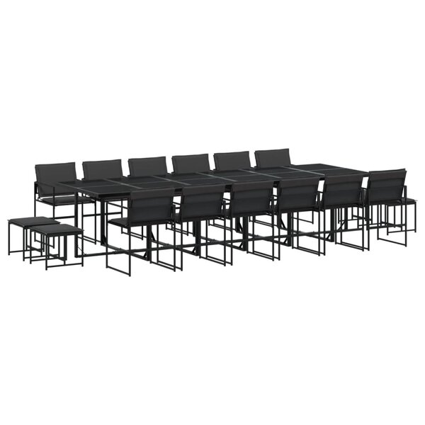 vidaXL Ensemble à manger de jardin avec coussins 17 Pièces noir textilène
