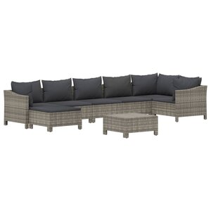 Salon de jardin meuble d'extérieur ensemble de mobilier 8 pièces avec coussins gris résine tressée 02_0017620