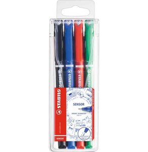 Pochette de 4 stylos-feutres SENSOR pointe fine noir bleu rouge vert STABILO