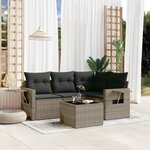vidaXL Salon de jardin 5 Pièces avec coussins gris résine tressée