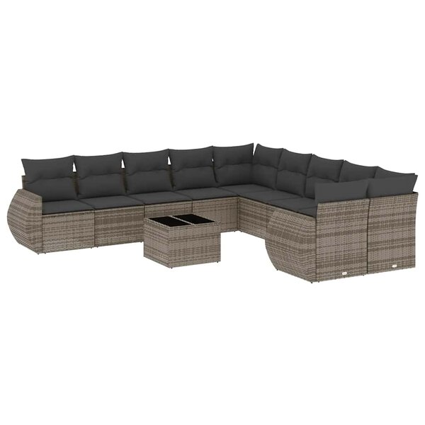 vidaXL Salon de jardin 11 Pièces avec coussins gris clair résine tressée