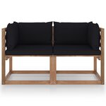 vidaXL Canapé palette de jardin 2 places et coussins noir Pinède