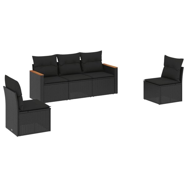 vidaXL Salon de jardin 5 Pièces avec coussins noir résine tressée