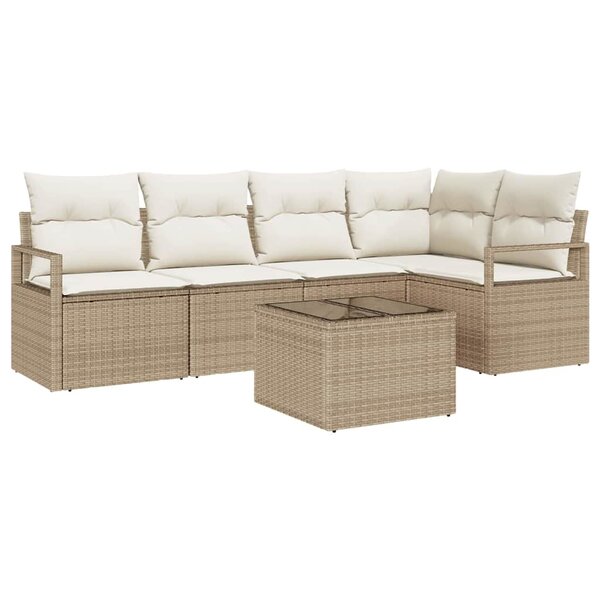 vidaXL Ensemble de canapé de jardin 6 Pièces Beige et crème polyrotin