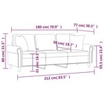 vidaXL Canapé 3 places avec oreillers décoratifs crème 180 cm velours