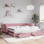 vidaXL Lit de jour avec gigogne et tiroirs rose 100x200 cm velours