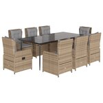 vidaXL Ensemble à manger de jardin et coussins 9 Pièces beige Poly rotin