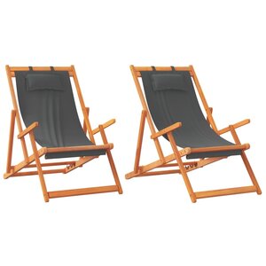 vidaXL Chaises de plage pliables lot de 2 gris tissu