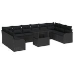 Canapé jardin vidaXL 11 pièces avec coussins en rotin poly noir