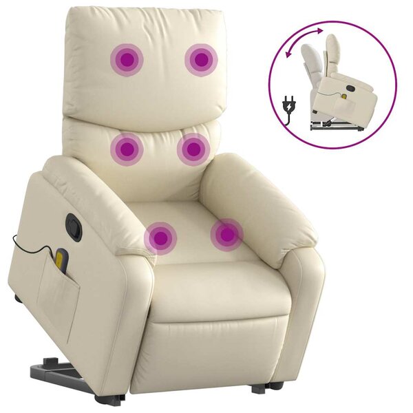 vidaXL Fauteuil inclinable de massage Crème Similicuir