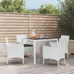 vidaXL Ensemble à manger de jardin et coussins 5 Pièces blanc poly rotin