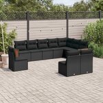vidaXL Salon de jardin 10 Pièces avec coussins noir résine tressée