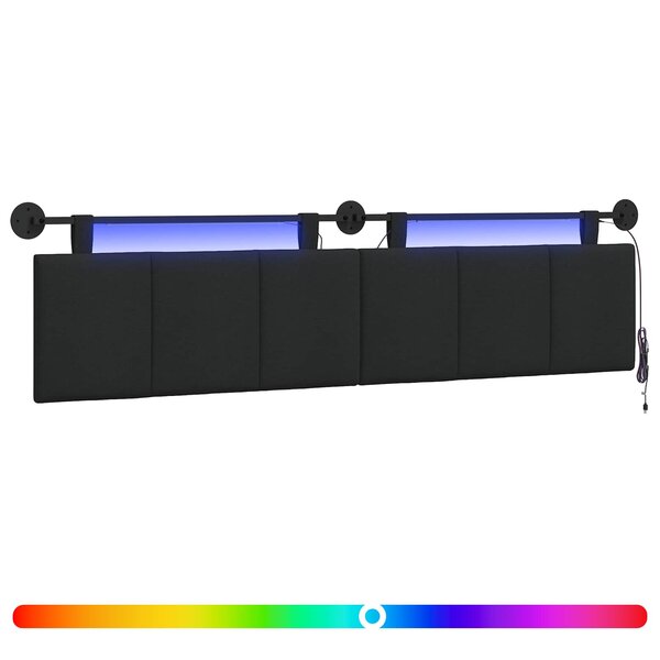 vidaXL Tête de lit suspendue Avec lumière LED Noir Tissu