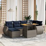 vidaXL Salon de jardin 7 Pièces avec coussins gris résine tressée