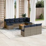 vidaXL Salon de jardin 11 Pièces avec coussins gris résine tressée