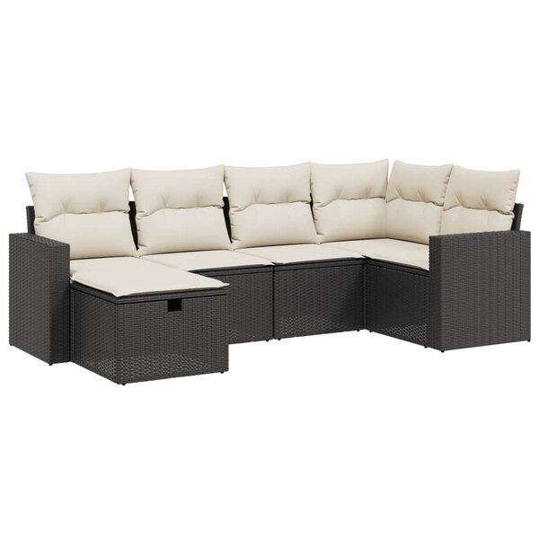 vidaXL Salon de jardin 6 Pièces avec coussins noir résine tressée