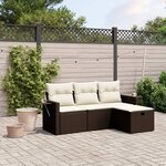 vidaXL Salon de jardin 4 Pièces avec coussins marron résine tressée