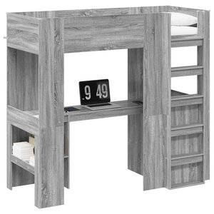 vidaXL Cadre de lit superposé avec bureau Gris Sonoma 75 x 190 cm