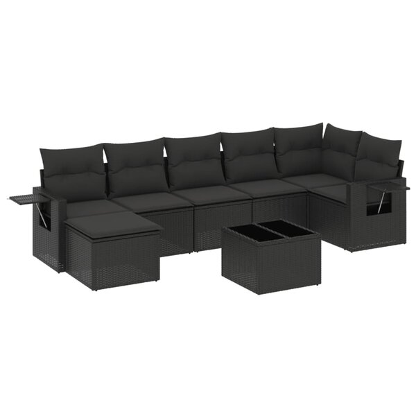 vidaXL Salon de jardin 8 Pièces avec coussins noir résine tressée