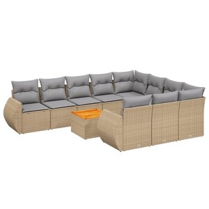 vidaXL Salon de jardin 11 Pièces avec coussins beige résine tressée