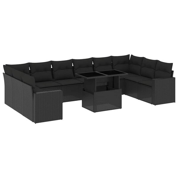 vidaXL Salon de jardin 11 Pièces avec coussins noir résine tressée