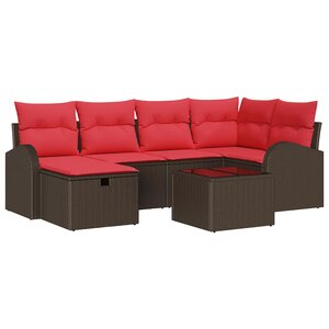 vidaXL Ensemble de Canapés avec coussin Marron et rouge polyrotin