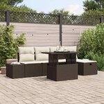 vidaXL Canapé de jardin 6 pièces avec coussins marron en rattan