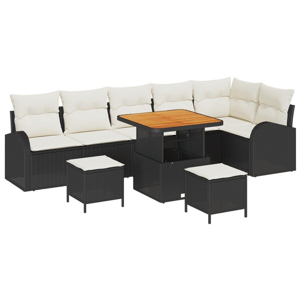 Ensemble de canapé de jardin vidaXL 9 pièces avec coussins Noir Rotin
