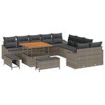 vidaXL Canapé de jardin 13 pièces avec coussins gris poly rattan acacia