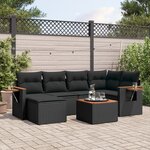 vidaXL Salon de jardin 7 Pièces avec coussins noir résine tressée