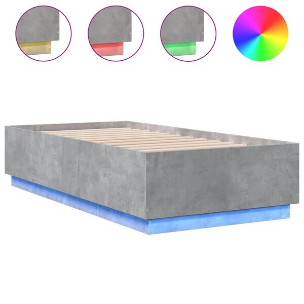 vidaXL Cadre de lit avec LED sans matelas gris béton 75x190 cm