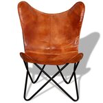 vidaXL Chaise papillon Marron Cuir véritable