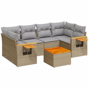 vidaXL Salon de jardin avec coussins 7 Pièces beige résine tressée