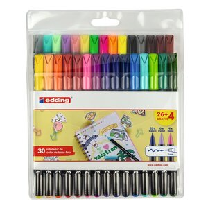 Pack de 30 marqueurs Edding 1200 - Pointe ronde - Encre à base d'eau - Couleurs classiques  fluo et pastel assorties