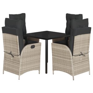 vidaXL Ensemble à manger de jardin et coussins 5 Pièces gris clair rotin