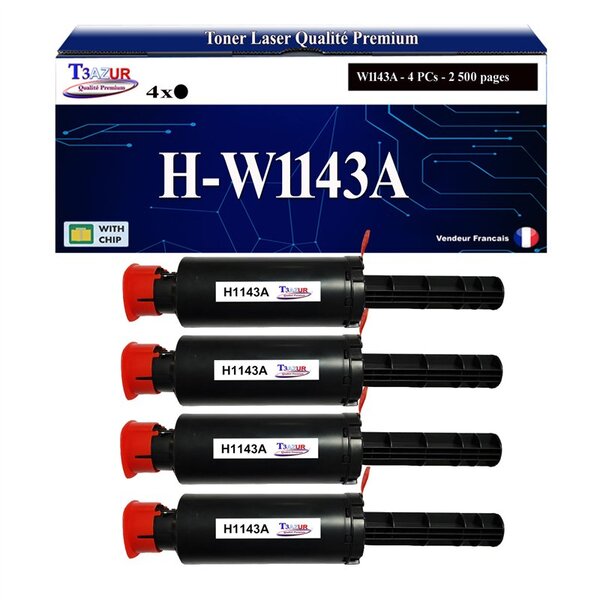 T3AZUR -4x Toners compatibles avec HP W1143A (143A) pour HP Neverstop Laser 1001nw  Neverstop Laser MFP 1201n  1202nw  1202w