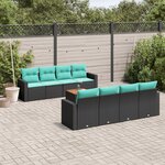 vidaXL Salon de jardin 9 Pièces avec coussins noir résine tressée