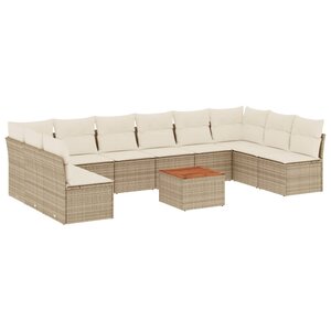 vidaXL Salon de jardin 11 Pièces avec coussins beige résine tressée